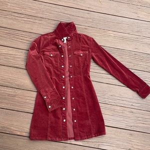 Burgundy Corduroy button up dress